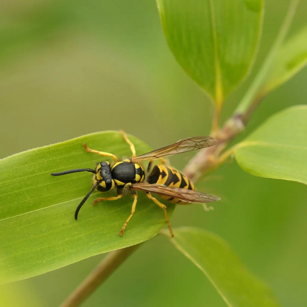 A yellowjacket sitting on a leaf